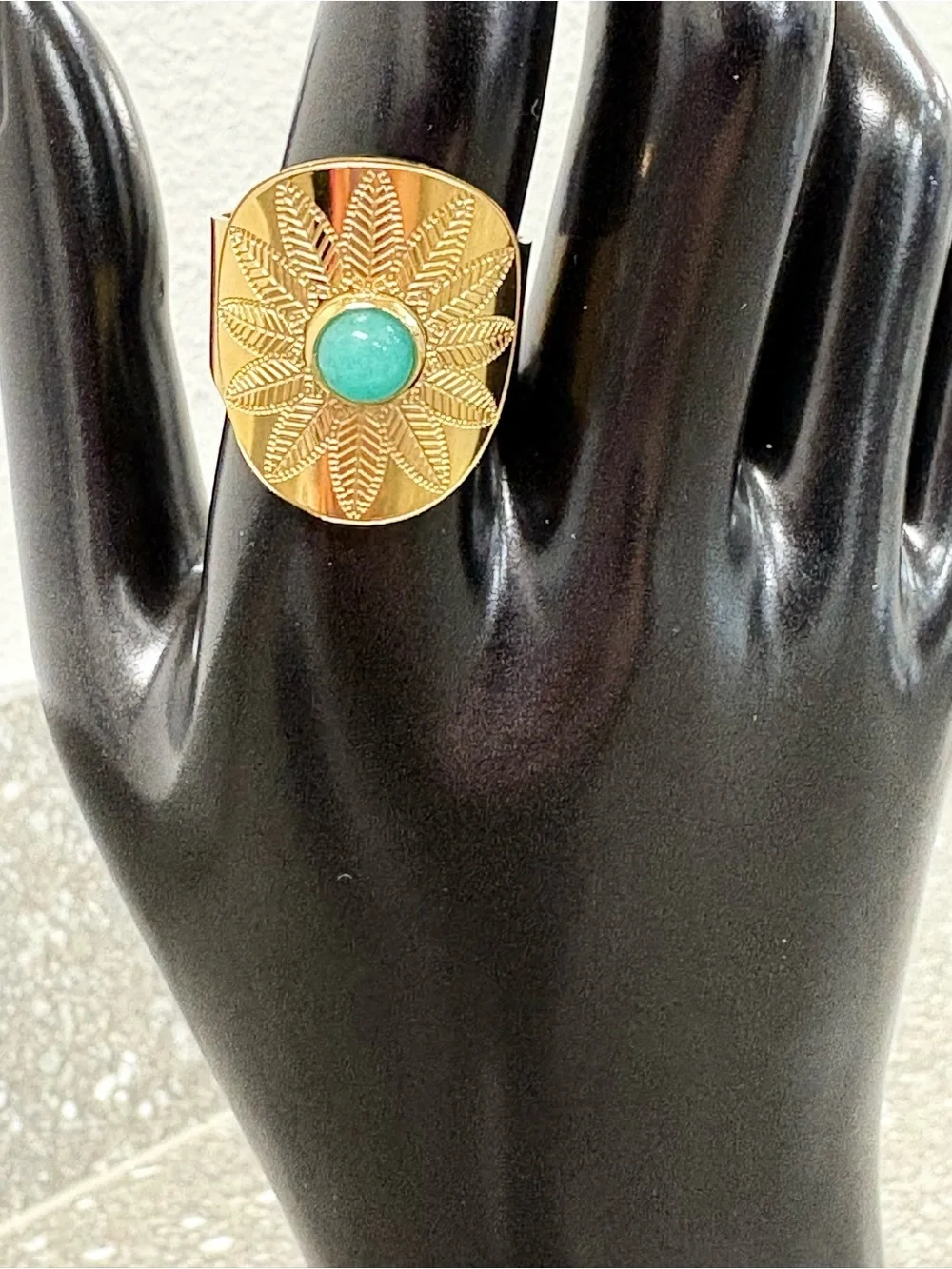 Plunder Design Ellie Gold Tone Faux Turquoise Statement Ring Adjustable NWOT